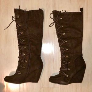 Brown Leather Suede Lace Up Boot